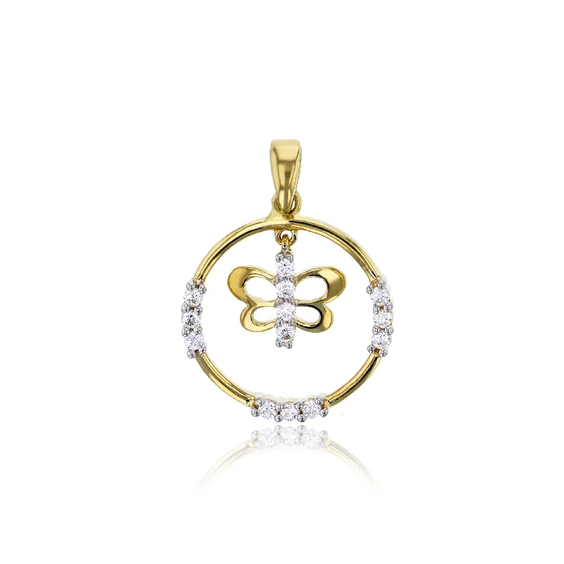 emerald cut diamond earrings Yellow Gold Butterfly Circle Pendant (14K)