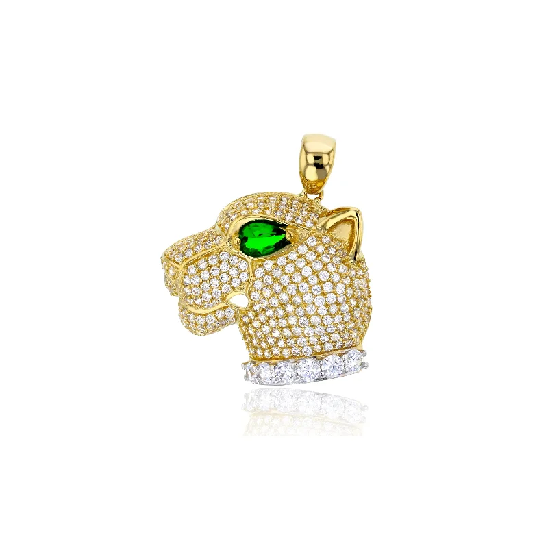 classic pearl choker necklace Yellow Gold CZ Dog Head Pendant (14K)