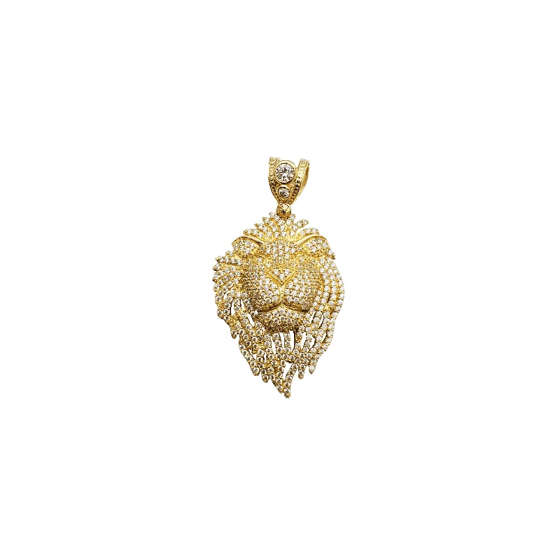 unique diamond stud earrings Yellow Gold CZ Lion Head Pendant (14K)