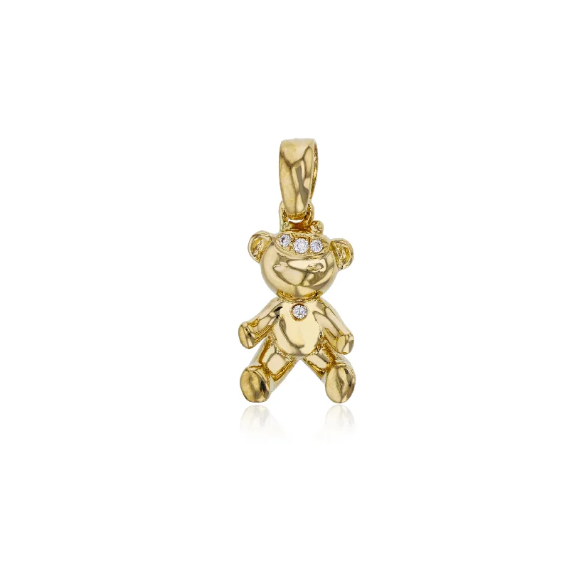 handcrafted filigree ring silver Yellow Gold CZ Teddy Bear Pendant (14K)