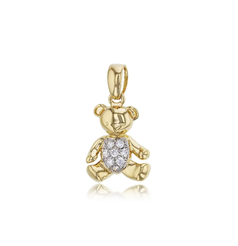 vintage pearl cluster earrings Yellow Gold CZ Teddy Bear Pendant (14K)