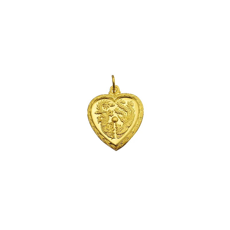 custom engraved wedding band Yellow Gold Double Side Heart Pendant (24K)