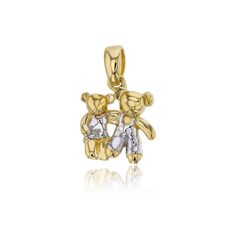 moonstone engagement ring boho Yellow Gold Double Teddy Bear Pendant (14K)