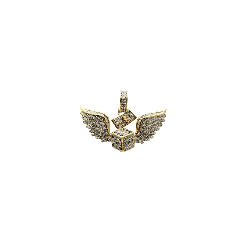 elegant pearl necklace with diamonds Yellow Gold Fancy Wing Dice Diamond Pendant (14K)