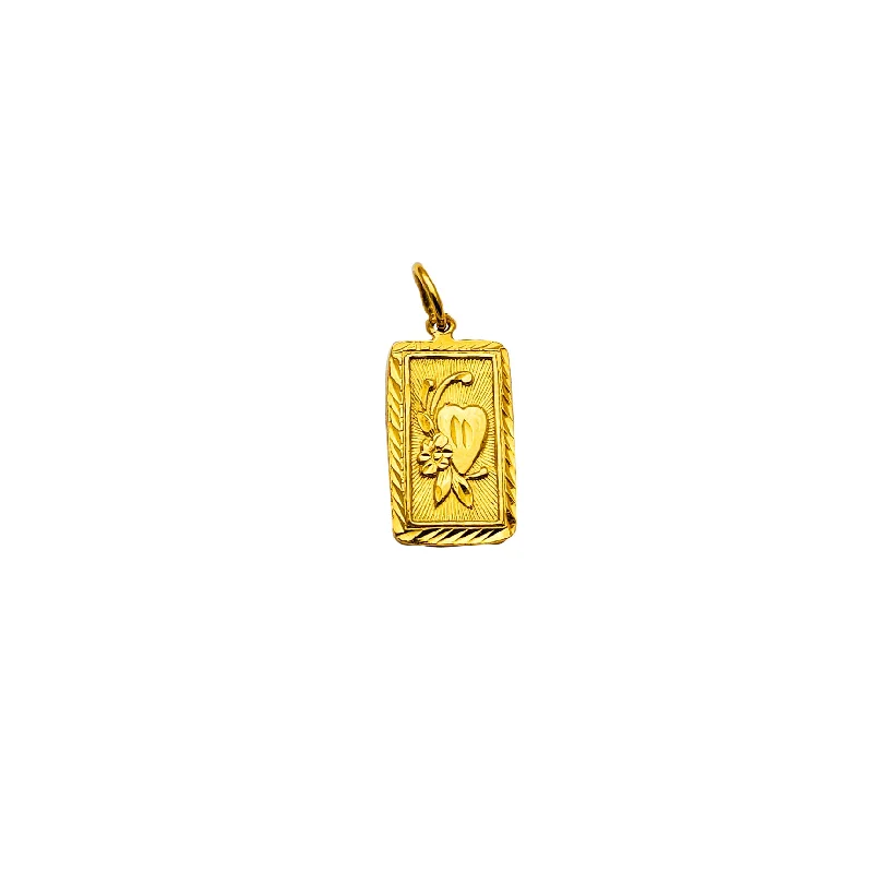 geometric diamond earrings gold Yellow Gold Heart & Flower Rectangle Shape Pendant (24K)