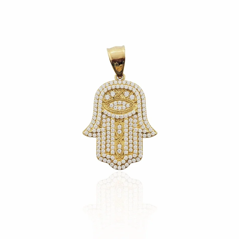aquamarine and diamond wedding ring Yellow Gold Iced-Out CZ Hamsa Pendant (14K)