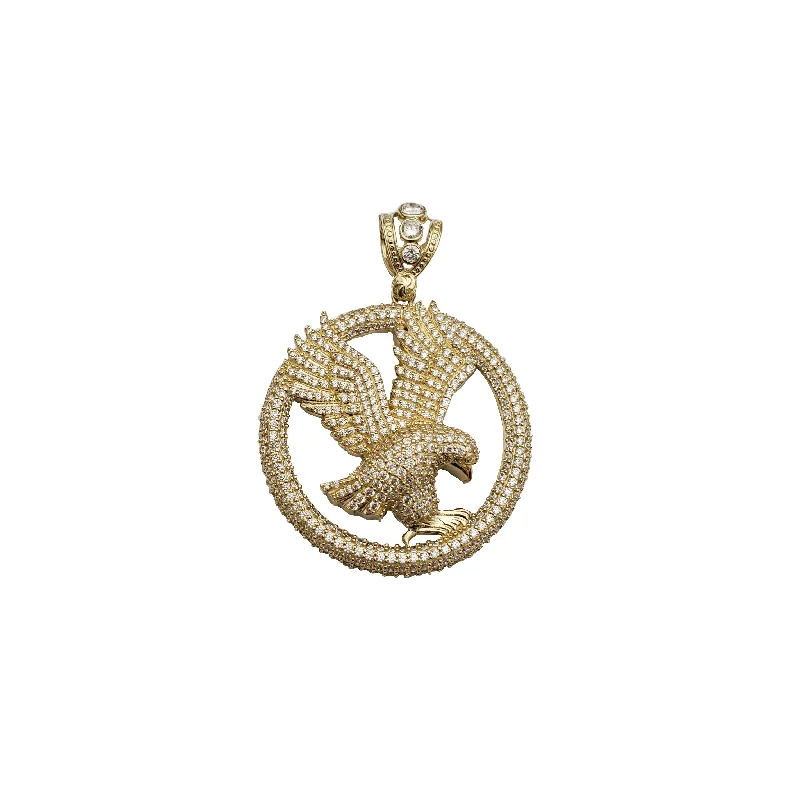 simple engraved wedding ring Yellow Gold Iced-Out Eagle Pendant (14K)