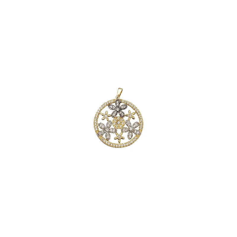 minimalist black diamond studs Yellow Gold Iced Out Flower Pendant (14K)
