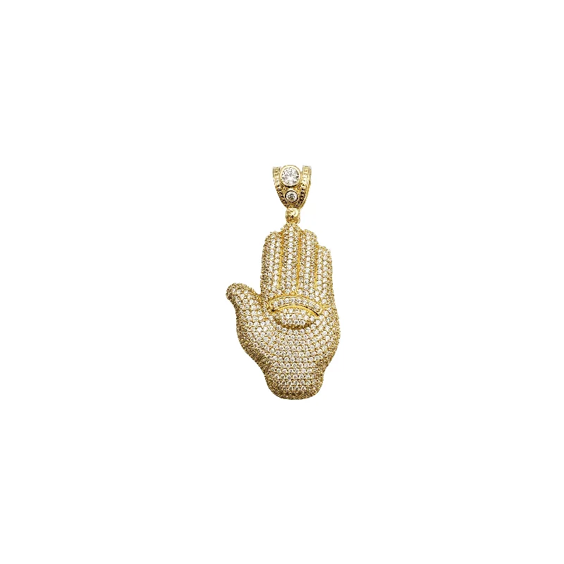 pearl and silver bracelet Yellow Gold Iced-Out Hand Pendant(14K)