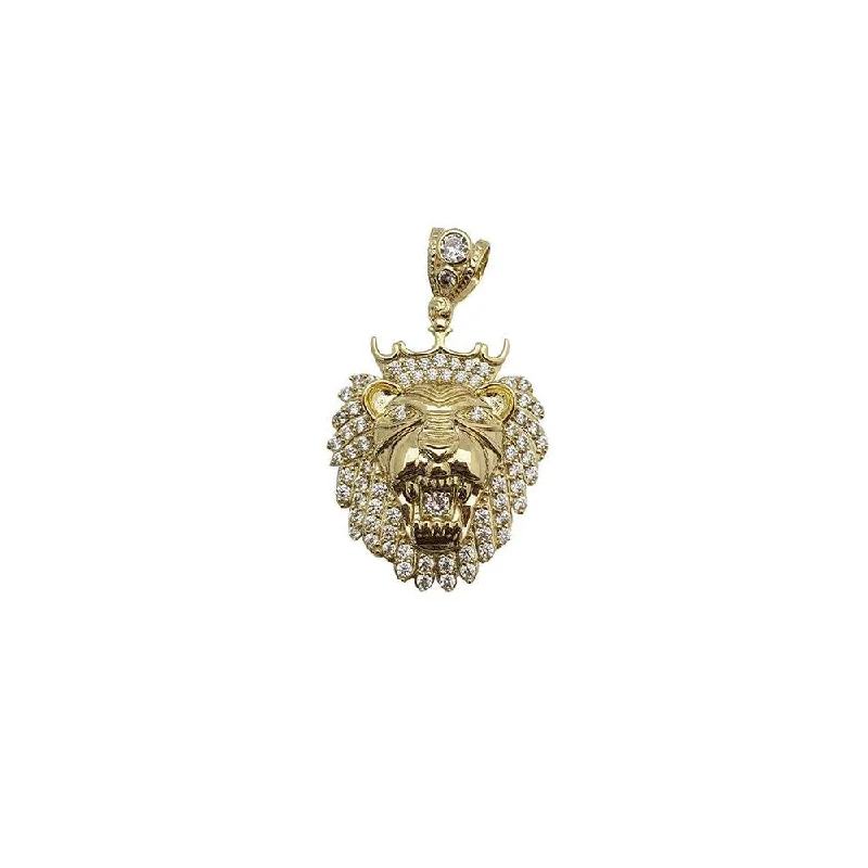 vintage gold engagement ring Yellow Gold Iced-Out Lion Head Pendant (14K)
