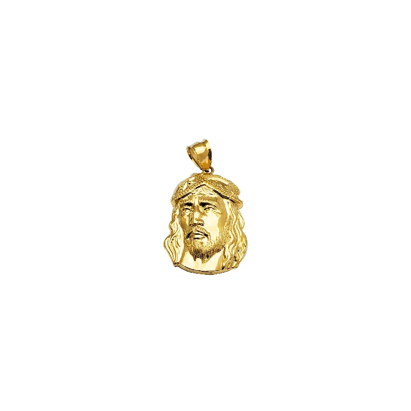 hammered silver wedding band Yellow Gold Jesus Head Pendant (14K)
