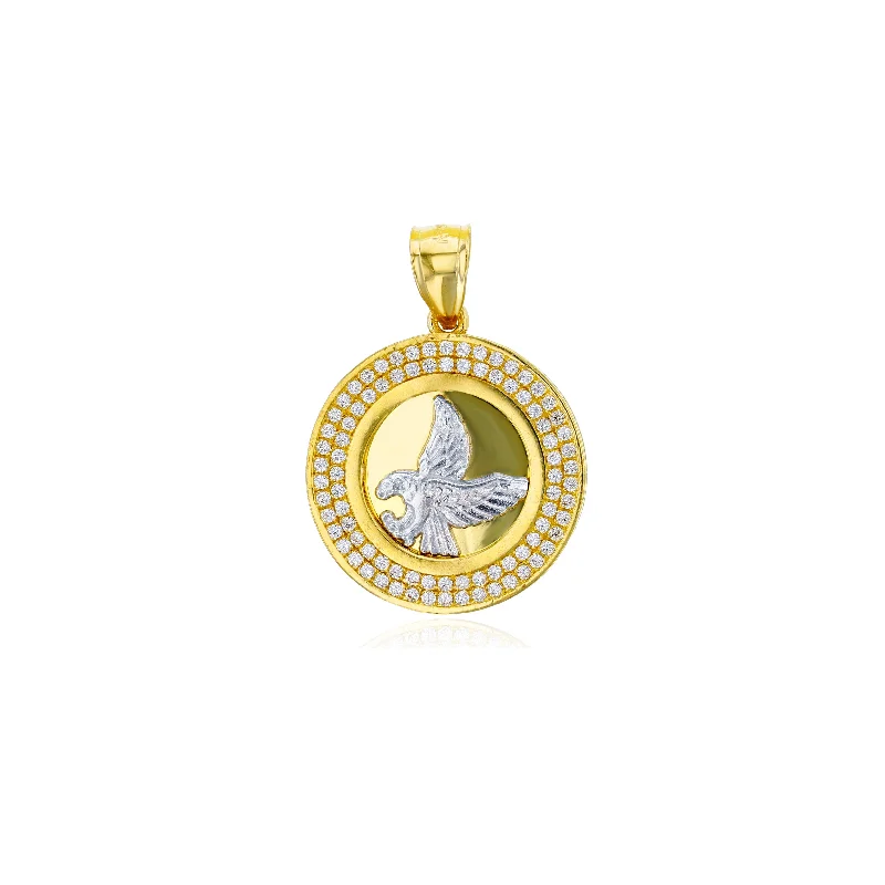 heart pendant necklace gold Yellow Gold Micropave Frame Eagle Circle Pendant (14K)