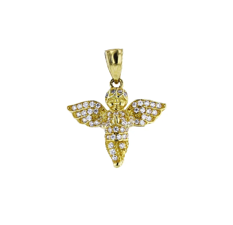 celestial constellation necklace silver Yellow Gold Micropave Guardian Angel Pendant (14K)