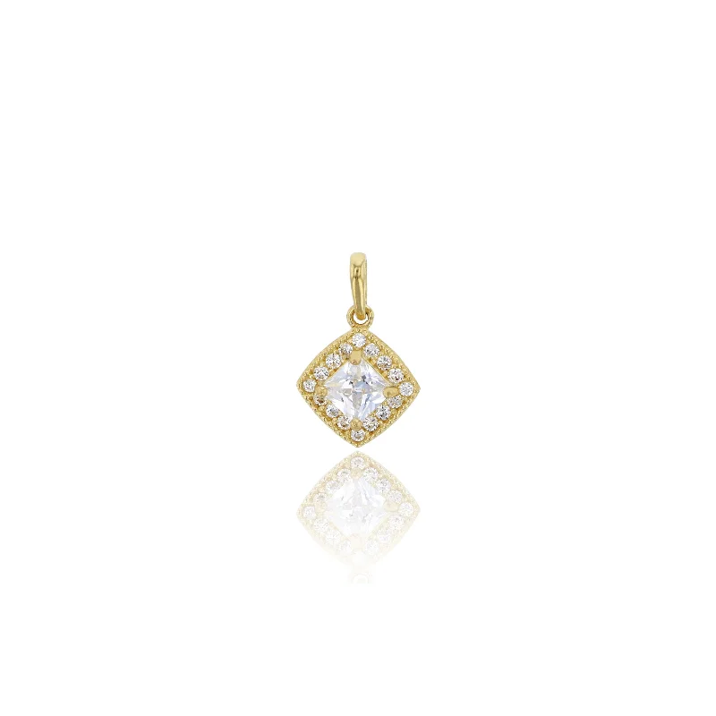 handcrafted beaded bracelet boho Yellow Gold Milgrain Micropave CZ Pendant (14K)