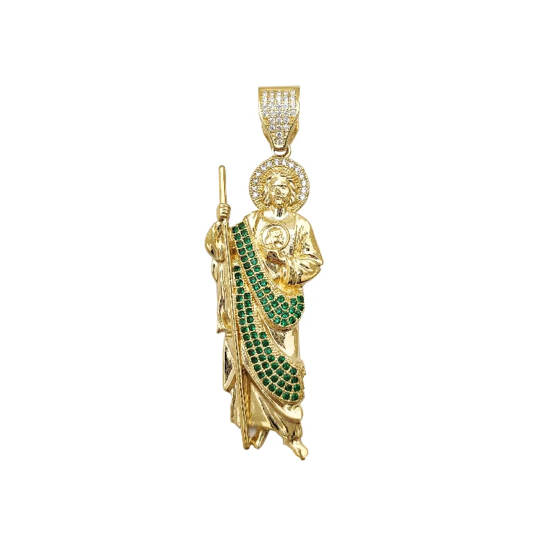 natural garnet gemstone ring Yellow Gold Saint Jude CZ Green Stone Pendant (14K)