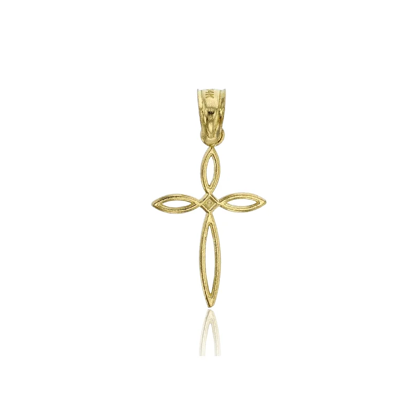 thin silver chain necklace Yellow Gold Small Open Cross Pendant (14K)