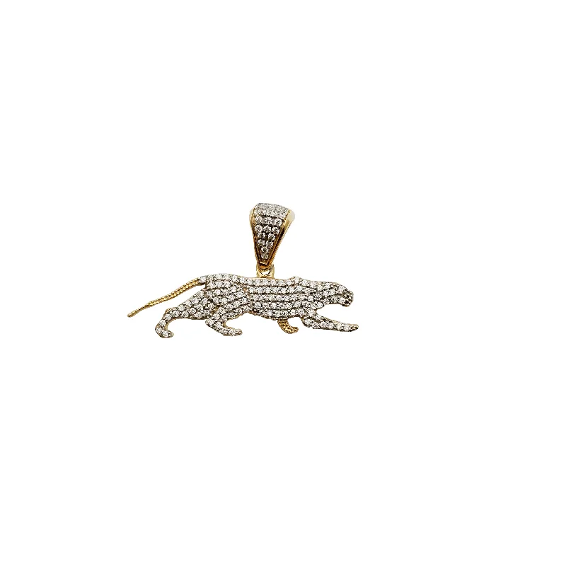 chunky statement cuff bracelet Yelow Gold Iced-Out Panther Pendant (14K)