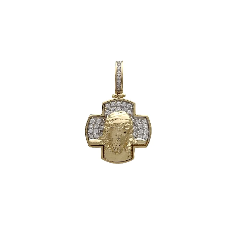 rose gold bar bracelet personalized Zirconia Cross Jesus Head Pendant (14K)
