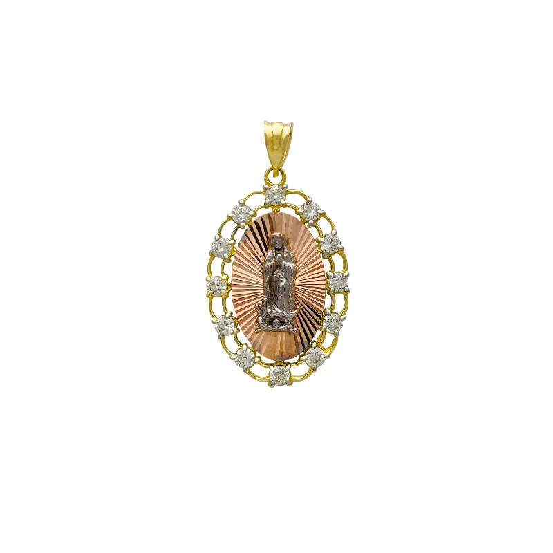 real peridot gemstone ring Zirconia Frame Halo Virgin Mary Pendant (14K)