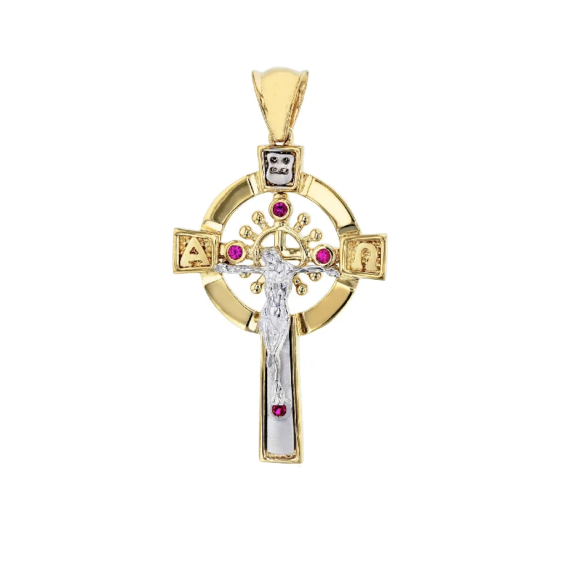 vintage floral engagement ring Zirconia Halo Celtic Crucifix Pendant (14K)
