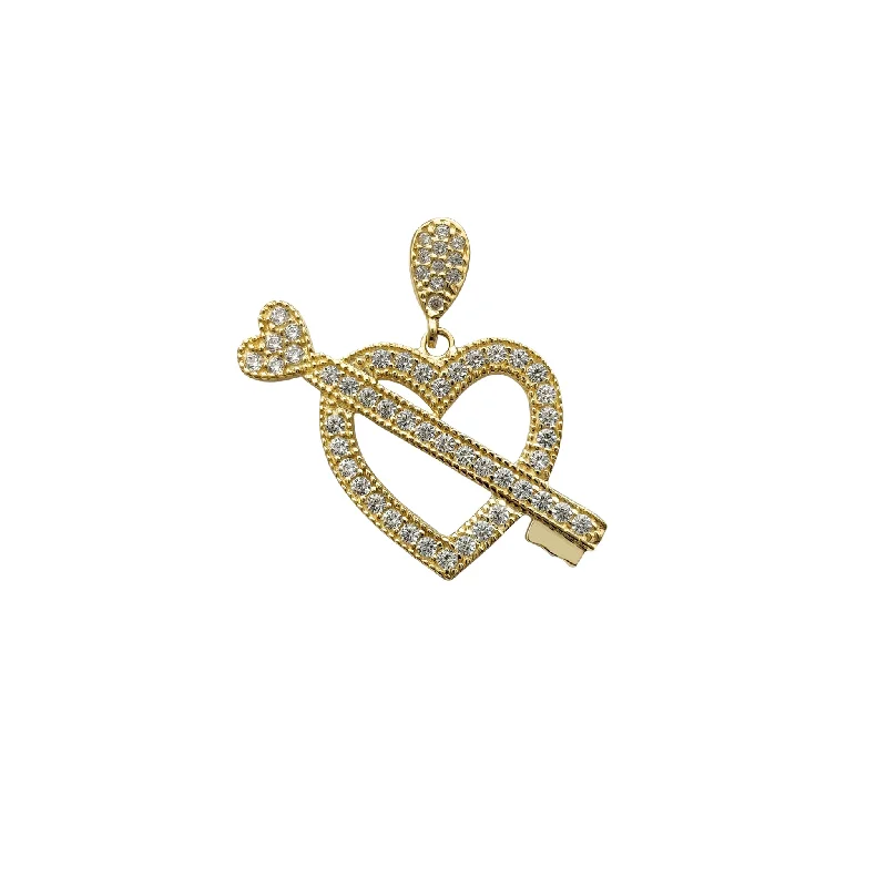 silver-plated bar necklace Zirconia Heart & Key Pendant (14K)