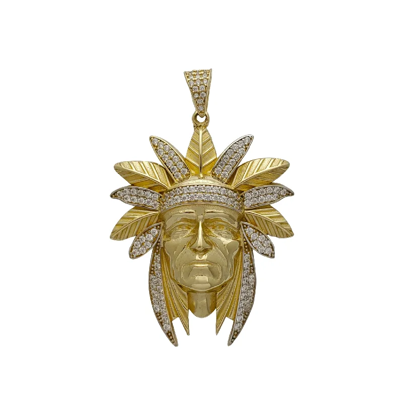 gold plated Cuban link chain Zirconia Indian Head Pendant (14K)