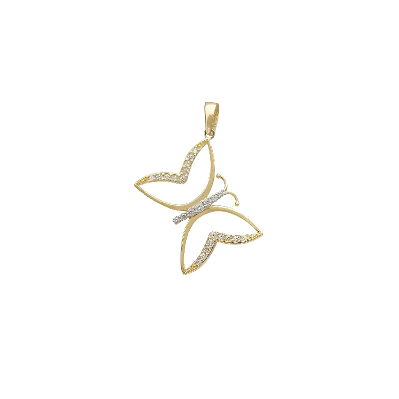 simple snake chain necklace Zirconia Outline Butterfly Pendant (14K)