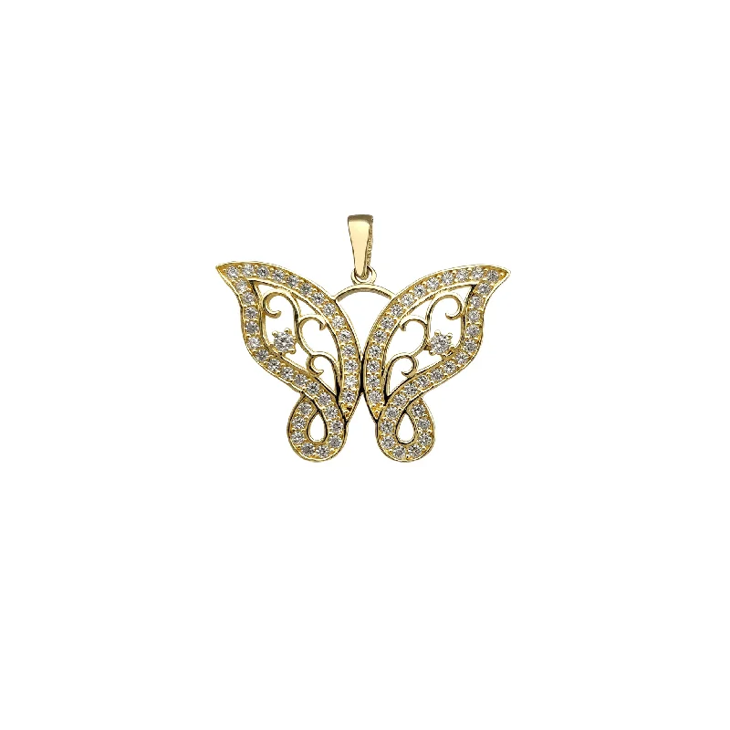 real zircon gemstone bracelet Zirconia Outlined Vines Butterfly Pendant (14K)
