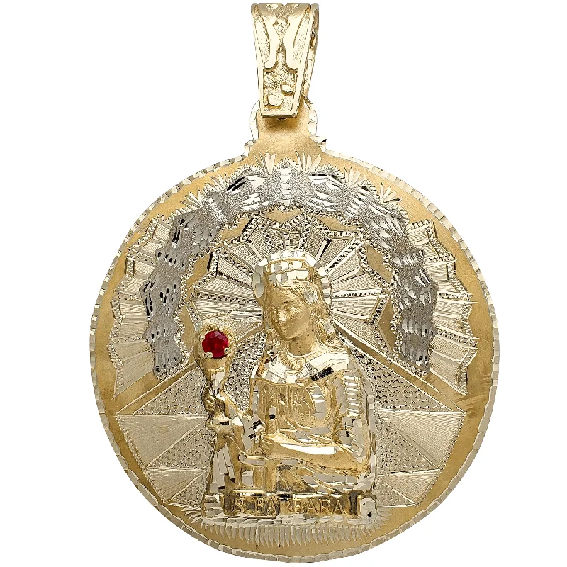 personalized engraved signet ring Zirconia Saint Barbara Medallion Pendant (14K)