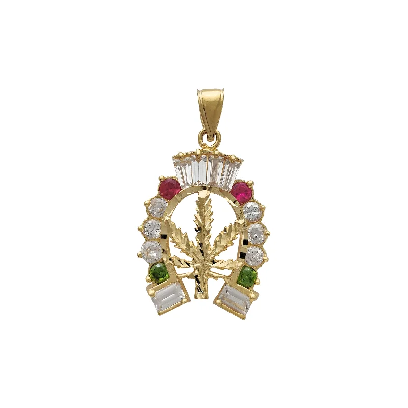 evil eye protection bracelet Zirconia Shrine Marihuana-Leaf Pendant (14K)