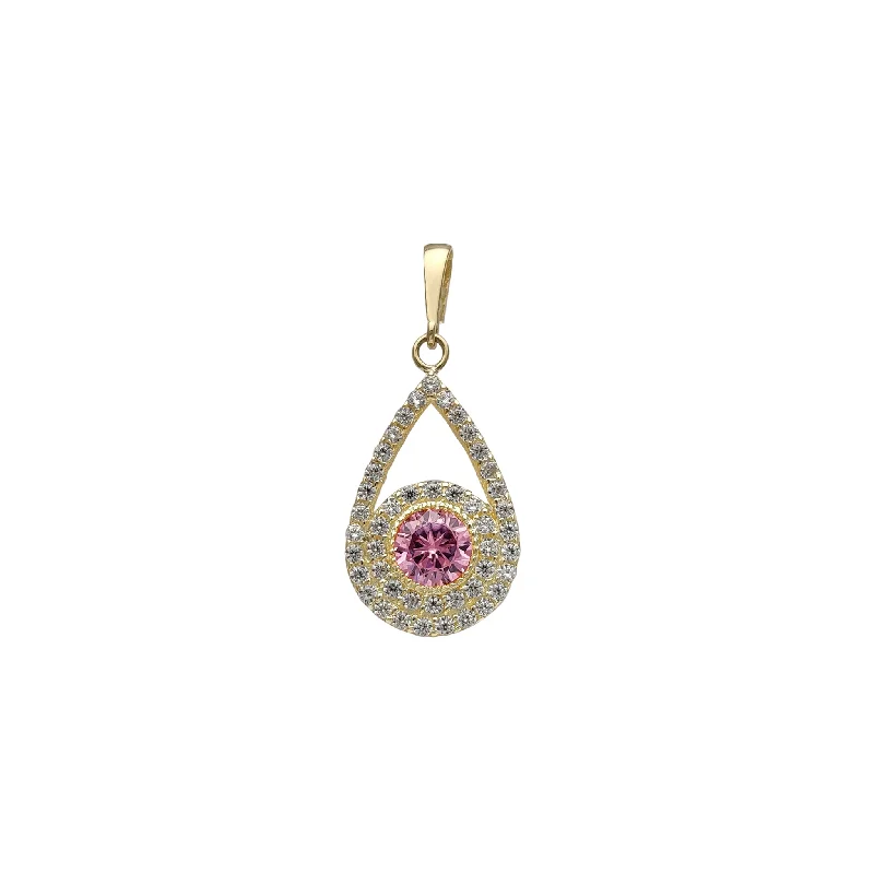 solid gold disc charm bracelet Zirconia Teardrop Pendant (14K)