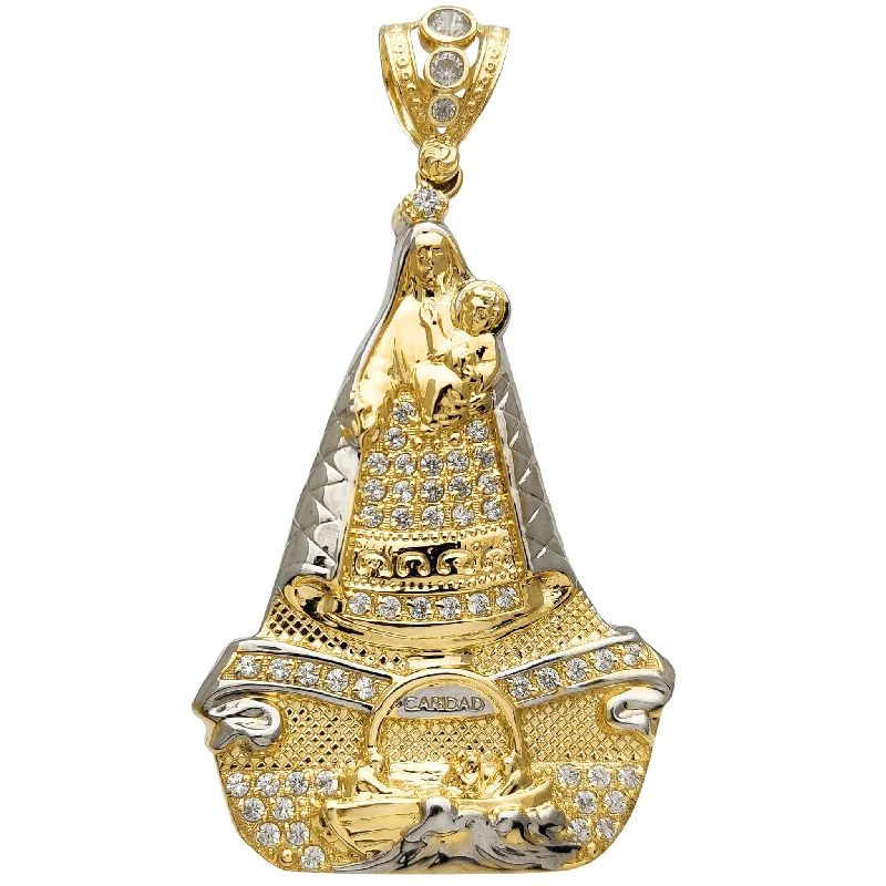 dainty lotus flower ring Zirconia Two-Tone Caridad de Cobre Pendant (14K)