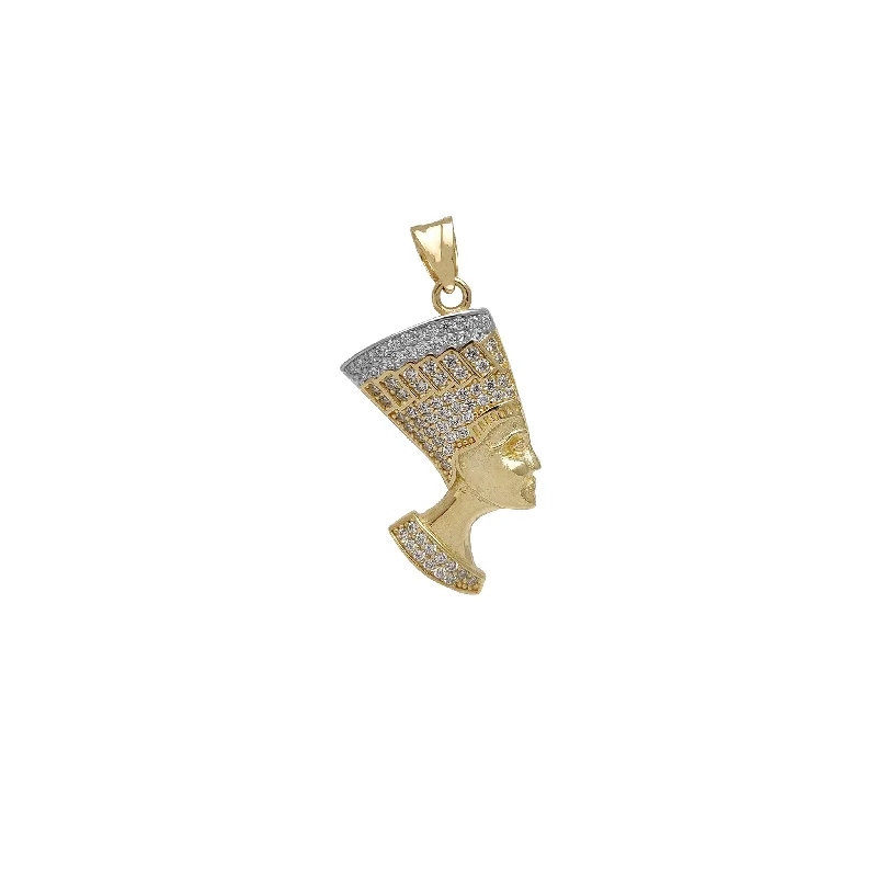 silver anklet with charms Zirconia Two-Tone Nefertiti Pendant (14K)