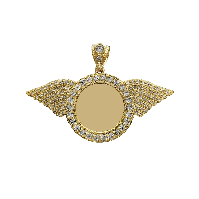 handmade wooden bead necklace Zirconia Winged Picture Medallion Pendant (14K)